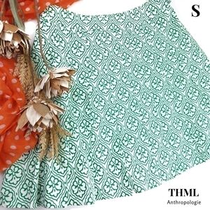New THML Anthropologie  Green White Pleated Skirt Sz S